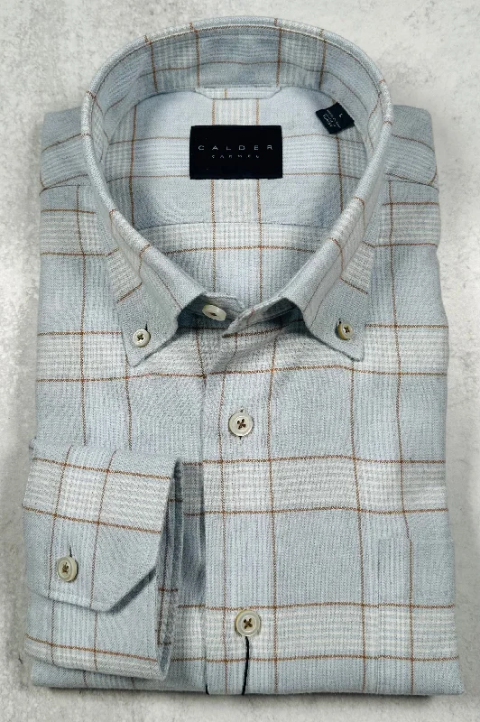 Calder Carmel Melange Herringbone Brushed Twill Windowpane Sport Shirt in Sky Blue Lumberjack