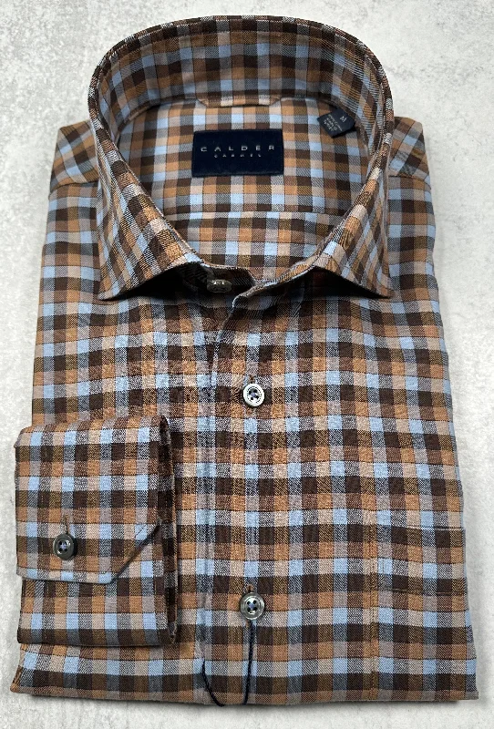 Calder Carmel Melange Twill Framed Multi Color Gingham Sport Shirt in Cocoa Lumberjack