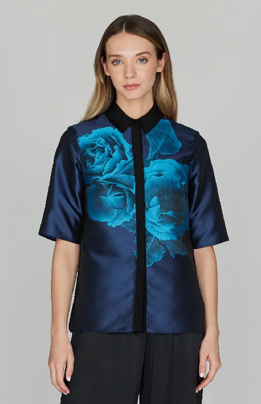 Shadow Rose Jacquard Collared Blouse w/ Short Sleeve Tough Men's Military