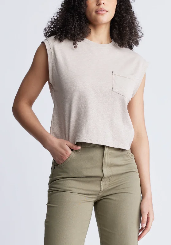 Amandine Women's Cap-Sleeve Crop Top, Tan - KT0149S Dynamic Men's Moto