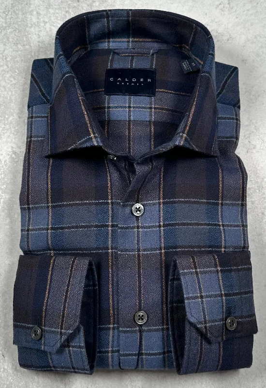 Calder Carmel Melange Boucle Twisted Brushed Overcheck Plaid Sport Shirt in Midnight Cclassic Men's Tweed