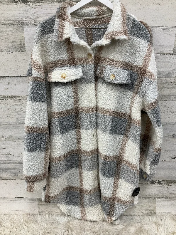 Jacket Faux Fur & Sherpa By Clothes Mentor In Cream & Grey, Size: Xl Casual Men's Loose