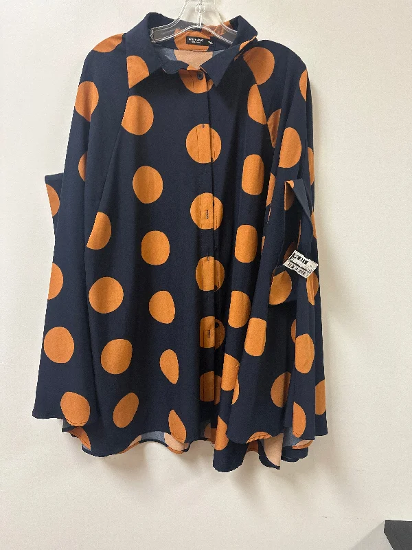 Tunic Long Sleeve By Shein In Blue & Brown, Size: 1x Laid