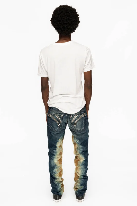 MENS LONG FLAP SLIM JEANS WITH CRYSTALS IN HYPER WASH Hip Men's Retro