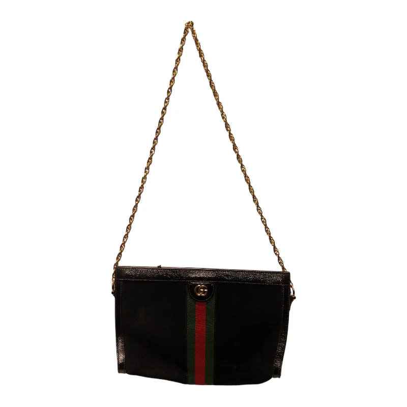 GUCCI/Clutch Bag/Stripe/Suede/BLK/OPHIDIA CHAIN Adventure