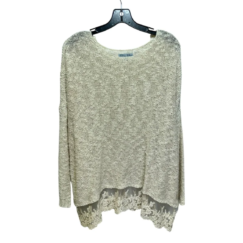 Lace Trim Sweater By Olivia Sky In Cream, Size: 1x Preppy Men's College