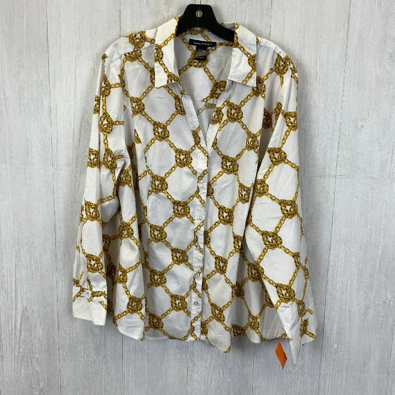 Top Long Sleeve By Ashley Stewart In White & Yellow, Size: 3x Tough Men's Tactical