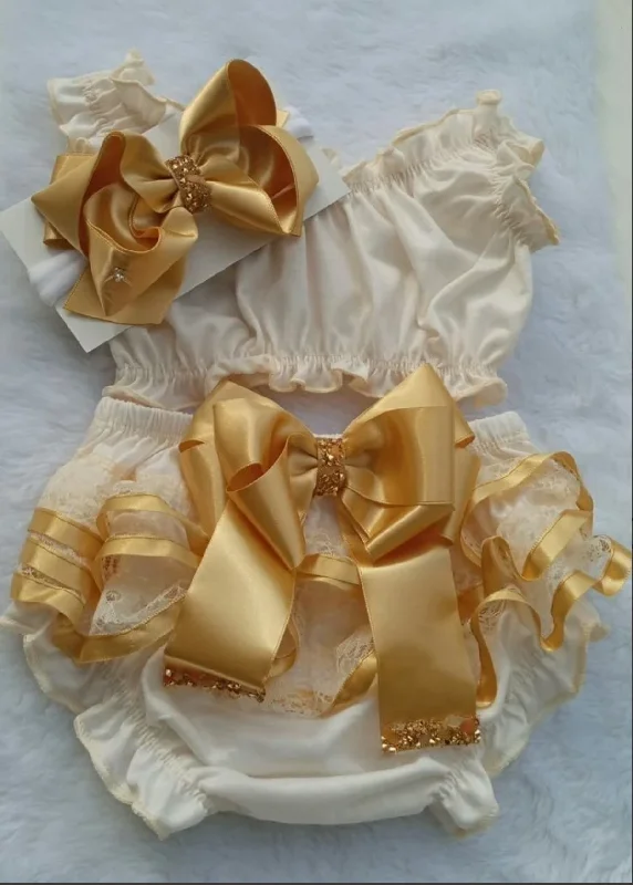 Ivory Ruffle Bloomer Set Unique Men's Upcycled