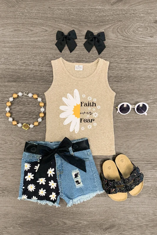 "Faith Over Fear" Daisy Denim Short Set Dapper Men's Bow