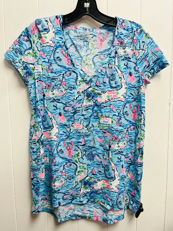 Top Short Sleeve Designer By Lilly Pulitzer In Blue, Size: Xs Minimalist Men's Casual 