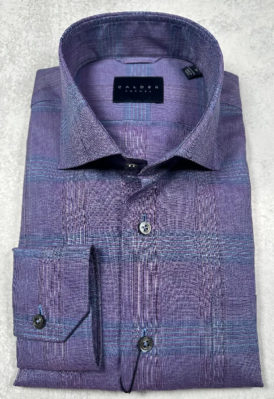 Calder Carmel Melange End On End Twill Windowpane Sport Shirt in Lavender Vintage Men's 1970S Disco