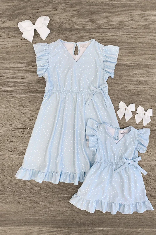 Mom & Me - Light Blue Polka Dot Ruffle Dress Polished Men's Silk