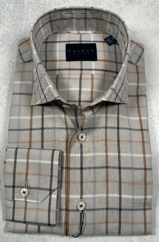 Calder Carmel Luxury 100's Melange Peached Twill Herringbone Sport Shirt in Fog Lumberjack