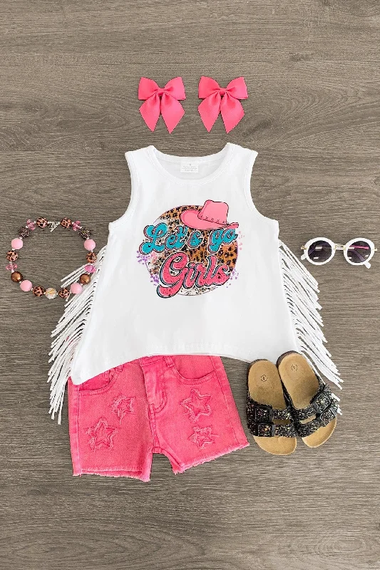 "Let's Go Girls" Pink Denim Short Set Elegant Men's Cashmere