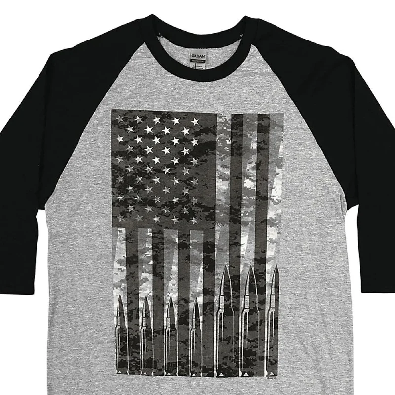 Hot Leathers GMS2486 Men's Flag Bullets Raglan 3/4 Long Sleeve Heather Black Shirt Elegant Men's Formal 