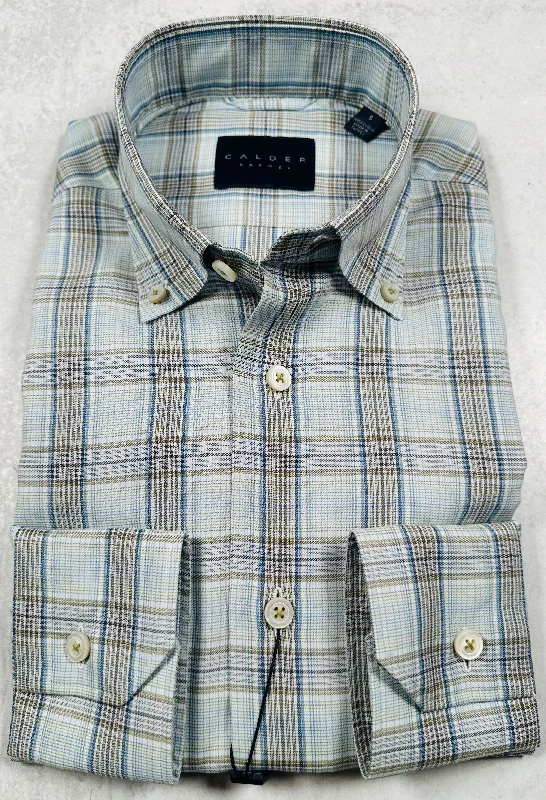 Calder Carmel Luxury 100's Melange Twill Graph Check Sport Shirt in Sage Stylish Men's Neon