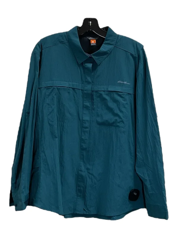 Athletic Top Long Sleeve Collar By Eddie Bauer In Teal, Size: Xl Unique Men's Patch