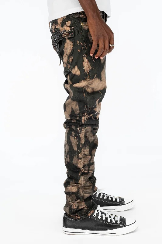 LONG FLAP SLIM FIT MENS JEANS WITH CRYSTALS & STUDS IN MATEO BRONZE Bold Men's Statement