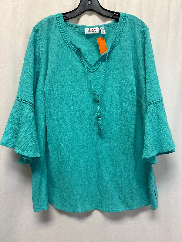 Top Long Sleeve By Denim And Company In Teal, Size: 2x Youthful Men's Pop