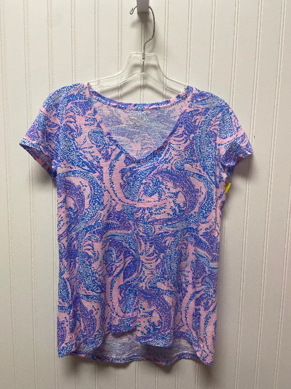 Top Short Sleeve Designer By Lilly Pulitzer In Blue & Pink, Size: Xs Monochromatic All