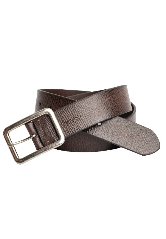 Textured Full Grain Brown Buffalo Leather Belt - BB1002C03 Traditional Men's Country