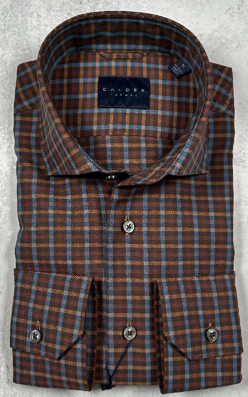 Calder Carmel Luxe Twill Satin Overcheck Sport Shirt in Ember Cool Men's Skate