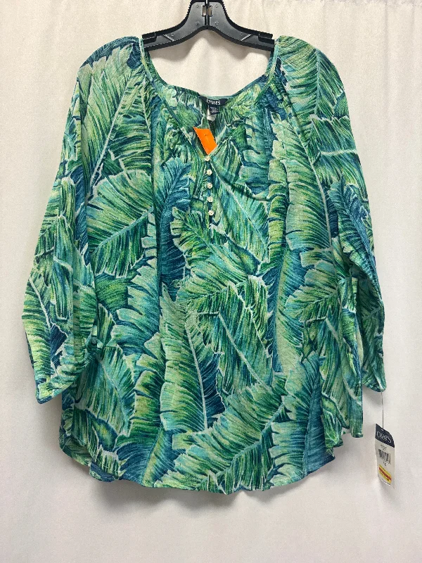 Top 3/4 Sleeve By Chaps In Blue & Green, Size: 1x Vintage Men's 1970S Disco