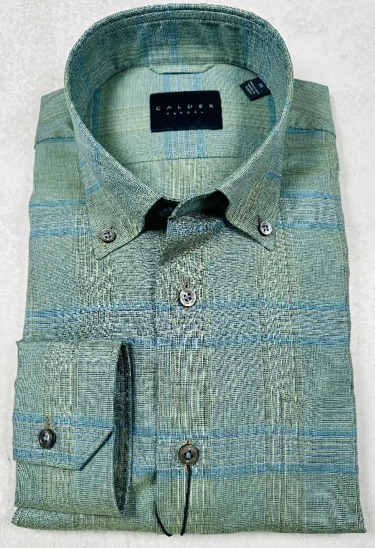 Calder Carmel Melange End On End Twill Windowpane Sport Shirt in Sage Classic Men's Pin