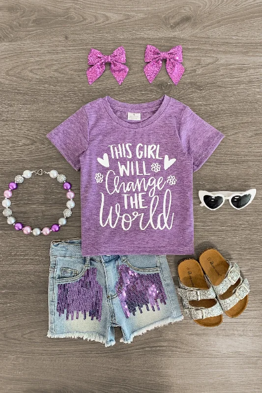 "This Girl Will Change The World" Denim Short Set Unique Men's Upcycled