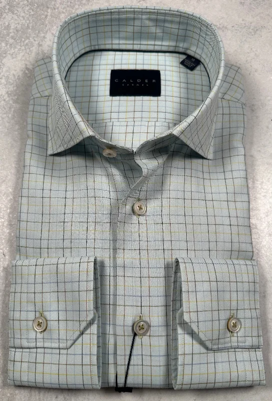 Calder Carmel Luxury 100's Melange Peached Twill Tattersall Sport Shirt in Sage Practical Men's Quick