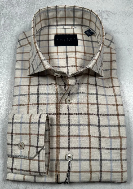 Calder Carmel Luxury 100's Melange Peached Twill Herringbone Sport Shirt in Sand Sophisticated Men's French