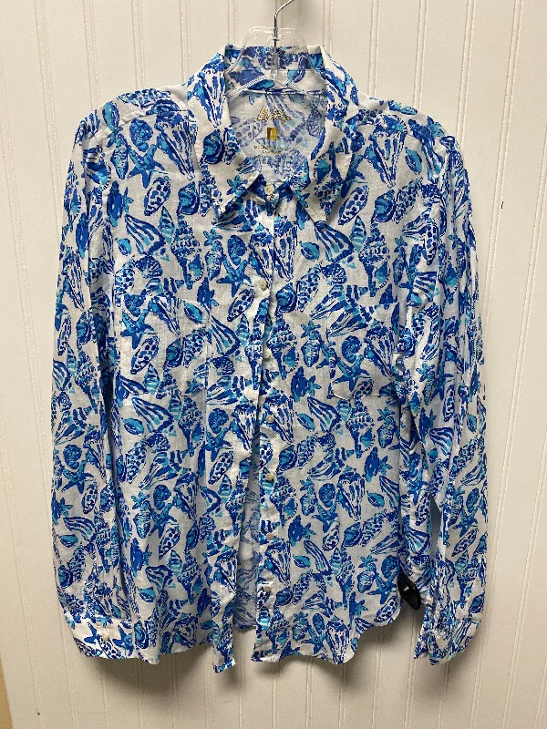 Top Long Sleeve Designer By Lilly Pulitzer In Blue & White, Size: L Earthy Men's Sustainable Top Long Sleeve Designer By Lilly Pulitzer In Blue & White, Size: L Earthy Men's Sustainable