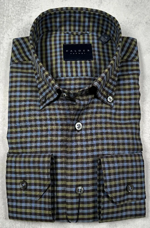 Calder Carmel Melange Twill Gingham Sport Shirt in Apple Modern Men's Geometric