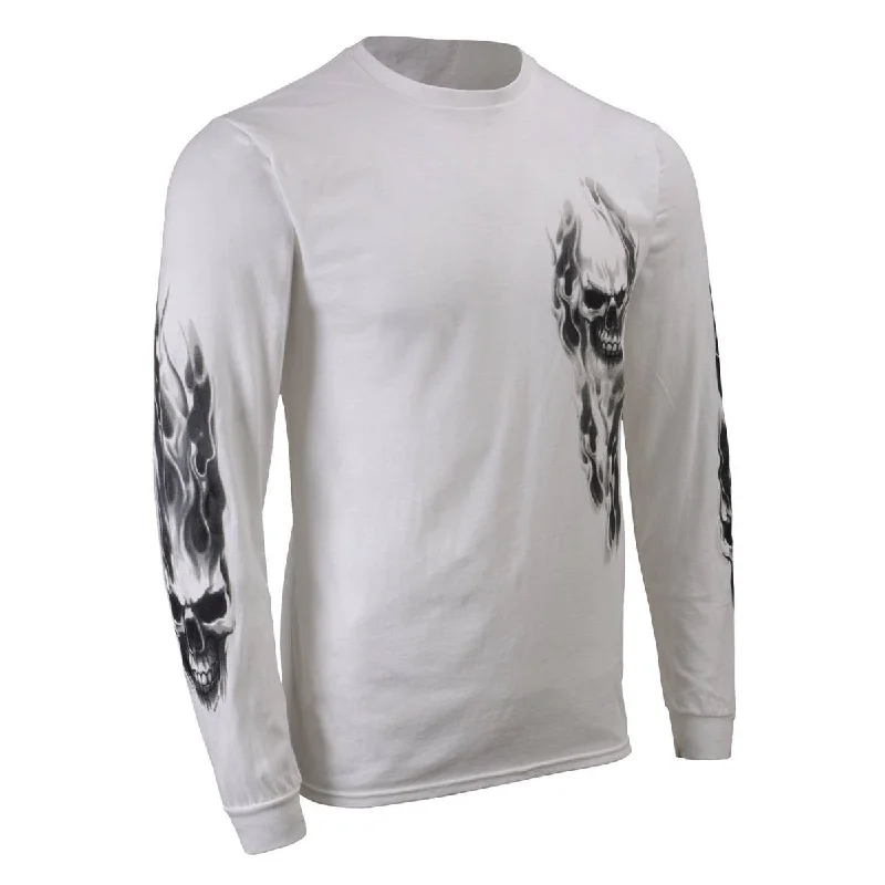 Milwaukee Leather MPMH117004 Men's 'Ghost Skull' White Long Sleeve Printed T-Shirt Gym