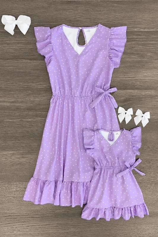 Mom & Me - Lavender Polka Dot Ruffle Dress Polished Men's Satin
