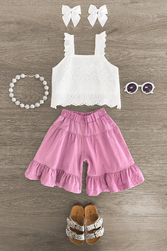 Embroidered Lace Ruffle Capri Set Stylish Men's Tropical 