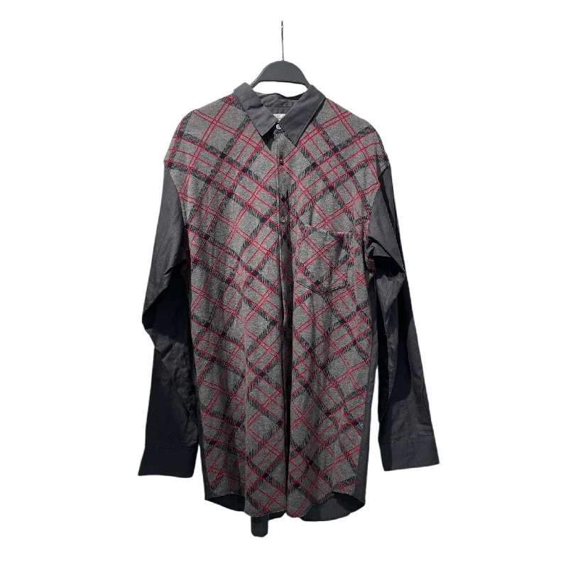 COMME des GARÇONS SHIRT/LS SHIRT/- -/Cotton/GRY/Plain/knit/button up w/ red lines Preppy Men's College