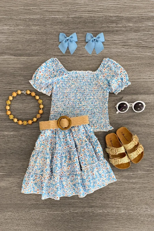 Blue Daisy Ruffle Skirt Set Modern Men's 