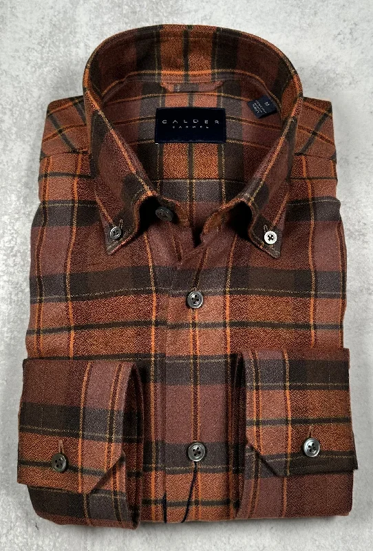Calder Carmel Melange Boucle Twisted Brushed Overcheck Plaid Sport Shirt in Ember Casual Men's Loose