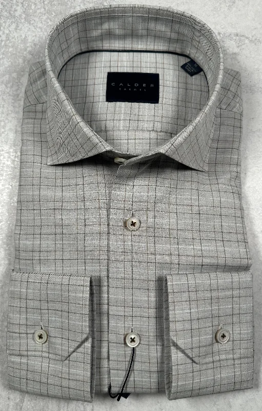 Calder Carmel Luxury 100's Melange Peached Twill Tattersall Sport Shirt in Fog Youthful Men's Anime