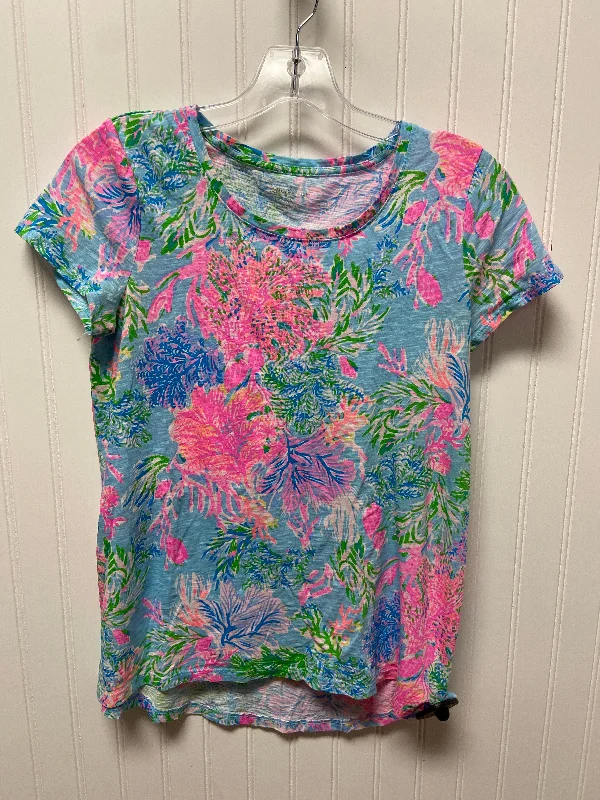 Top Short Sleeve Designer By Lilly Pulitzer In Blue & Pink, Size: Xs Laid