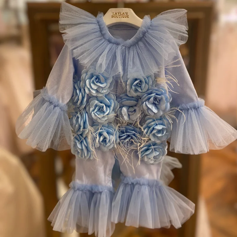 Stella Blue Rosette Romper Elegant Men's Cashmere