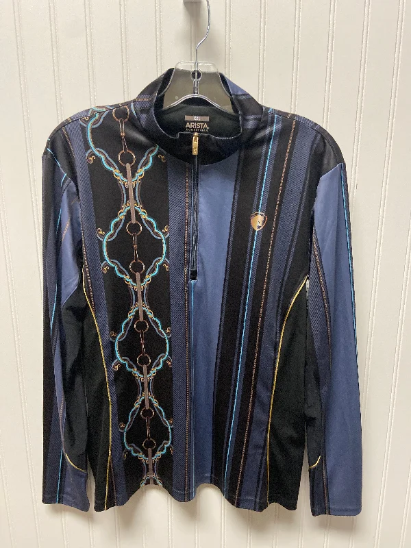 Athletic Top Long Sleeve Collar By Cmc In Black & Blue, Size: 1x Artistic Men's Hand
