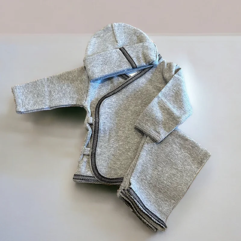 Cotton Gray Layette Set Youthful Men's Anime