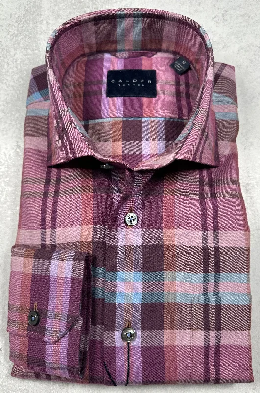 Calder Carmel Melange Brushed Twill Exploded Blanket Plaid Sport Shirt in Plum Dynamic Men's Glow