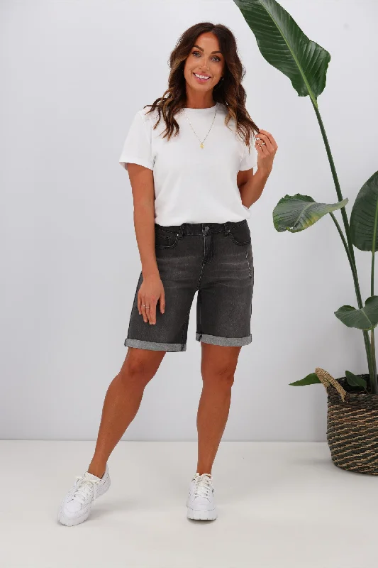 Shine On Label Boyfriend Shorts Washed Charcoal Tailored