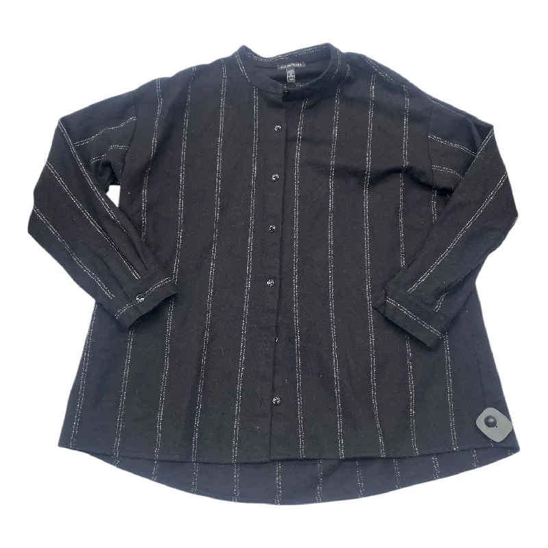 Top Ls Designer By Eileen Fisher In Black & Grey, Size:M Dynamic Men's Glow