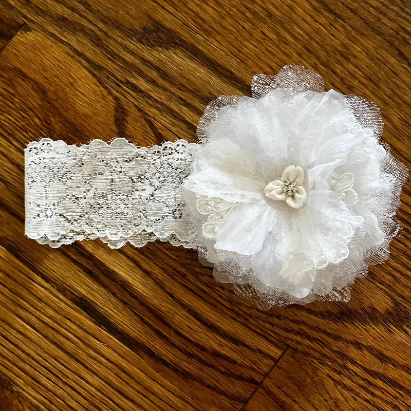 Dotted Tulle Flower Headband Laid